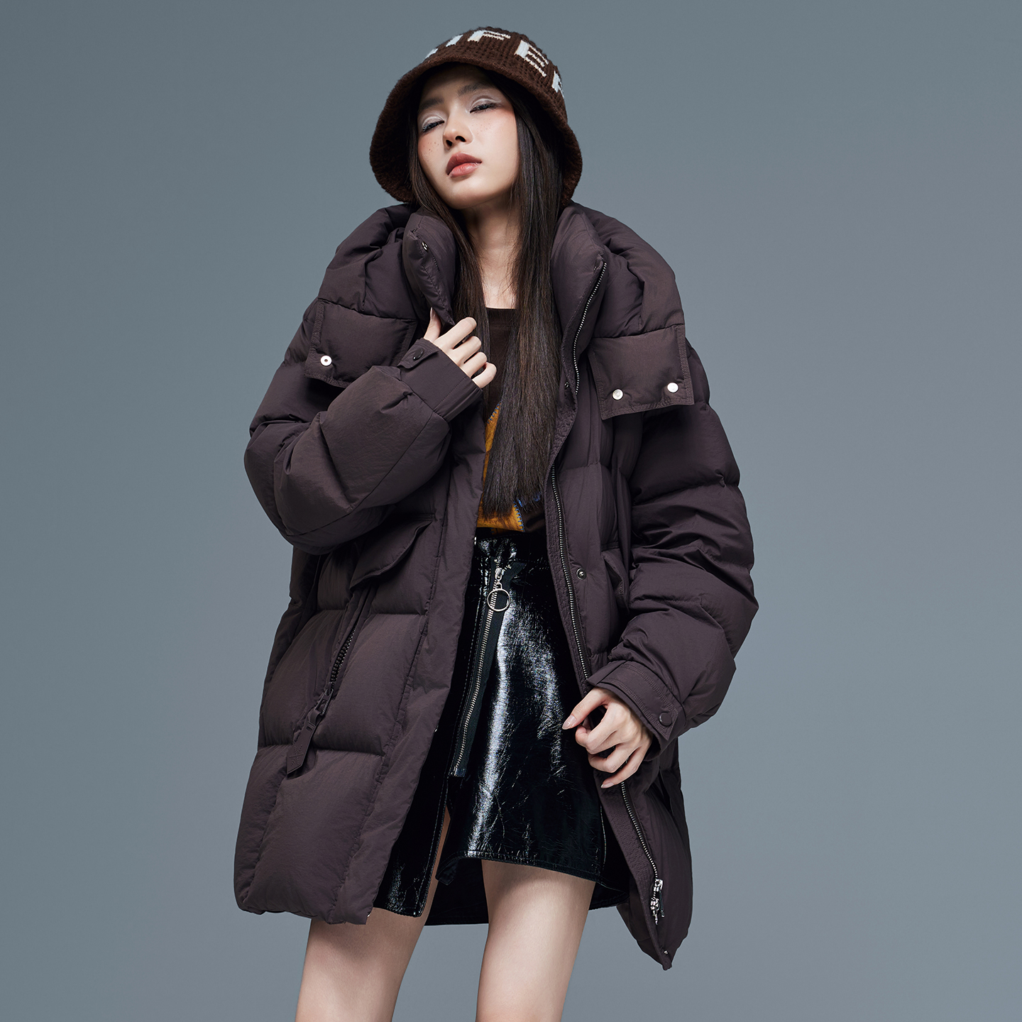 朗曼笛加厚中长款宽松羽绒服