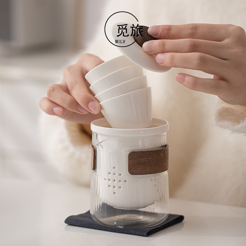 玻璃旅行茶具便携式陶瓷快客杯个人专用随身包套装户外功夫泡茶壶