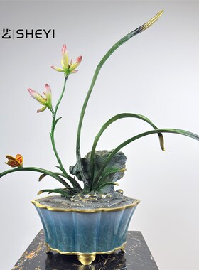 兰花黄铜摆件客厅办公室前台酒店别墅商务高档乔迁开业家居礼物品