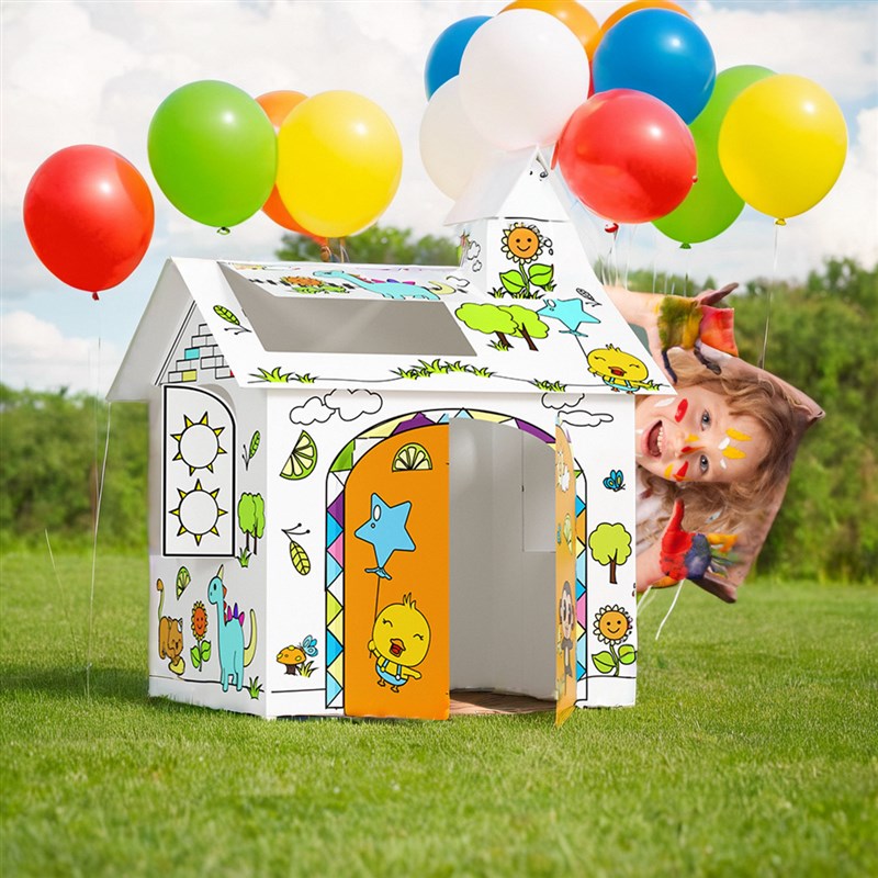 儿童小屋子模型立体涂鸦DIY纸板圣诞房子卡通幼儿园纸箱手工拼装