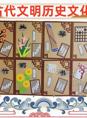 四大发明区角主题墙教室布置环创装饰材料传统文房四.宝笔墨纸砚