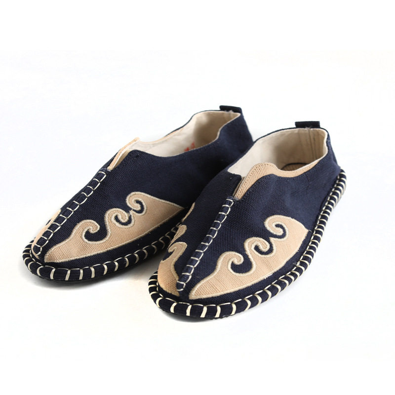 中国风拼接鞋平底一脚蹬男帆布鞋透气防水牛筋底男式休闲鞋,流行男鞋,布鞋,淘宝优惠券,粉丝福利购,淘宝优惠卷