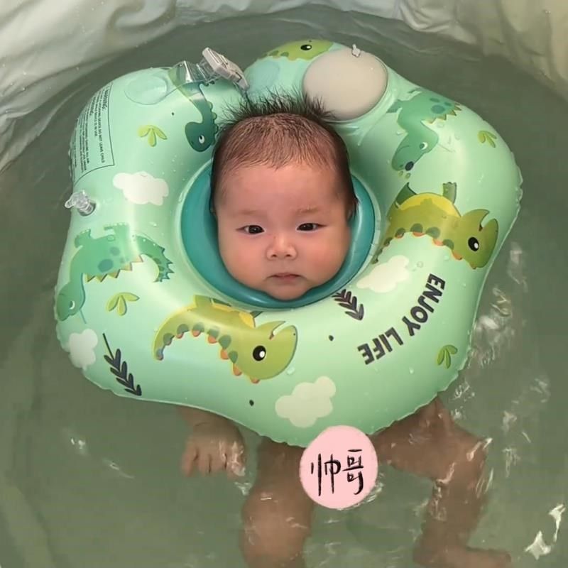 婴儿游泳圈小月龄脖圈3个月宝宝儿童加厚耐磨游泳用品按压式充气