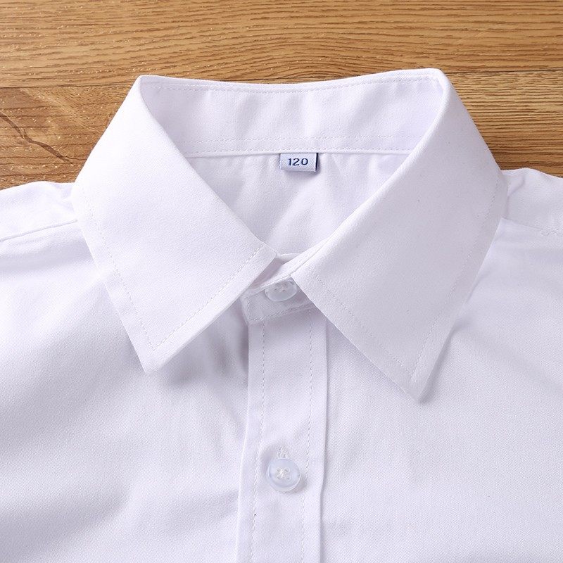 男童衬衫小学生校服白色春秋装纯棉大童带口袋儿童V长袖衬衣加绒