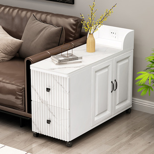 沙发边几角几可移动带插座茶水柜子侧边扶手柜茶桌家用岩板缝隙柜