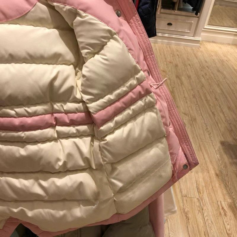 2024秋冬款女大童羽绒服粉色连帽真毛大毛领中长款休闲加厚羽绒服