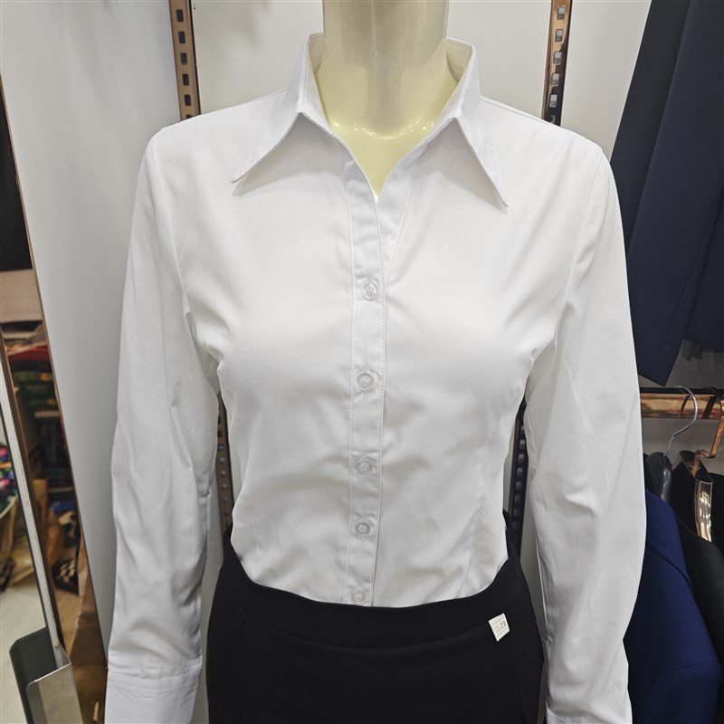 白衬衫女春秋季长袖职业正装V领工作服I气质商务白色衬衣面试工装
