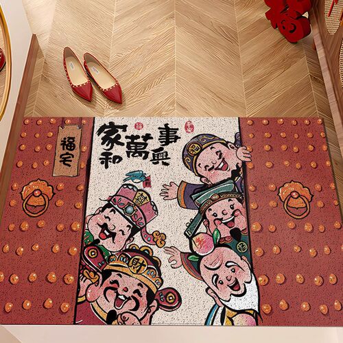 财神喜庆地垫入户门垫丝圈防滑垫进门门口玄关地毯家用脚垫可裁剪