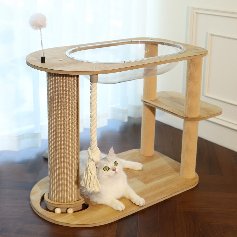 猫爬架猫窝e猫树一体加大太空舱不占地实木爬架猫架子猫抓柱猫玩