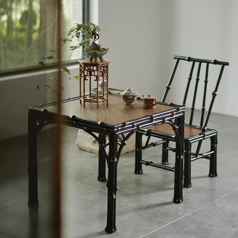 中式复古筇竹茶几桌子 靠背小椅子童趣小方桌茶桌茶椅