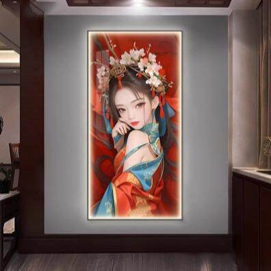 古风人物美女玄关装饰画LED发光灯画中国风国潮客厅走廊过道挂画