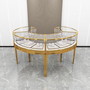 不锈钢曲面圆形弧形玻璃珠宝展示柜扇形玻璃柜首饰品珠宝金店展柜