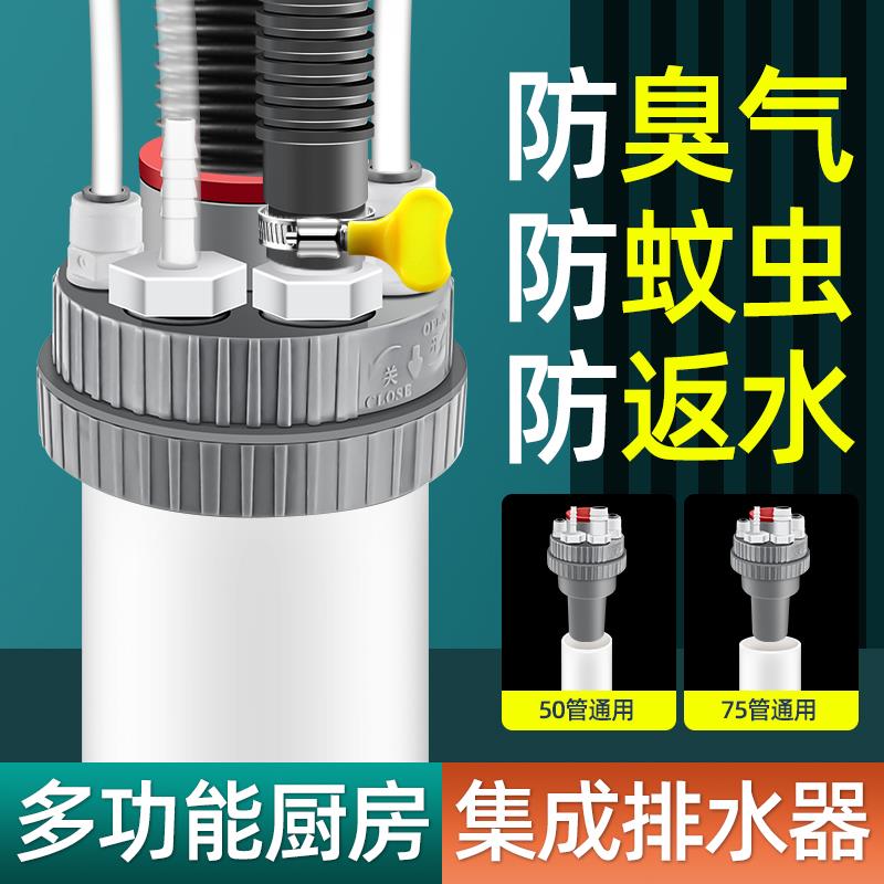 厨房下水管道防返臭水槽排水管75三头通密封塞堵封口盖分水器