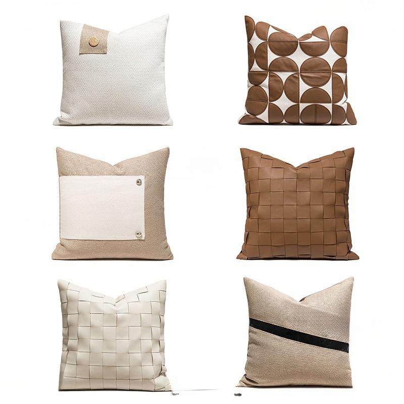 棉麻燕麦奶咖系列轻法式沙发复古抱枕设计师样板间客厅含枕芯靠枕