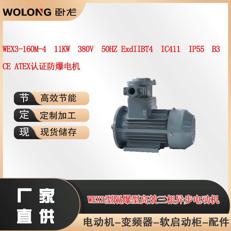 WEX3-160M-4 11KW 380V BT4 IP55 B3 CE ATEX认证防爆电机