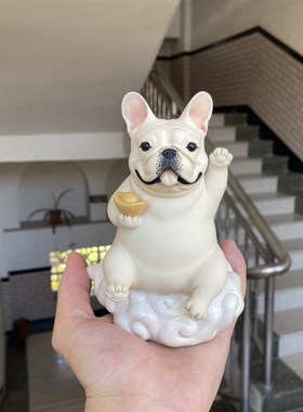 斗牛犬创意陶瓷手工陶艺桌面摆件法斗招财狗礼物陶器现代