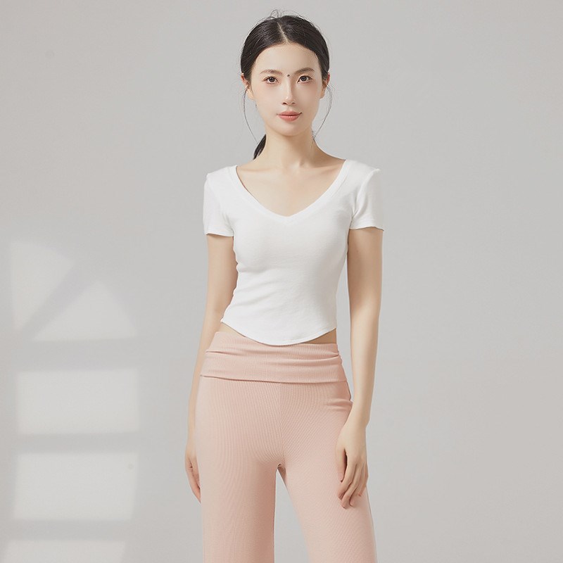 2025新款夏季v领短袖形体服现代舞蹈服装成人专用练功服上衣女款