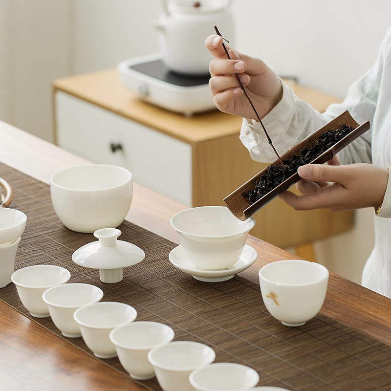 叠愿德化白瓷茶具套装家用功夫茶具泡茶壶盖碗猪油白品杯礼品定制