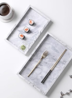 北欧简约风大理石托盘展示盘浴室洗手台轻奢收纳盘圆形置物盘子