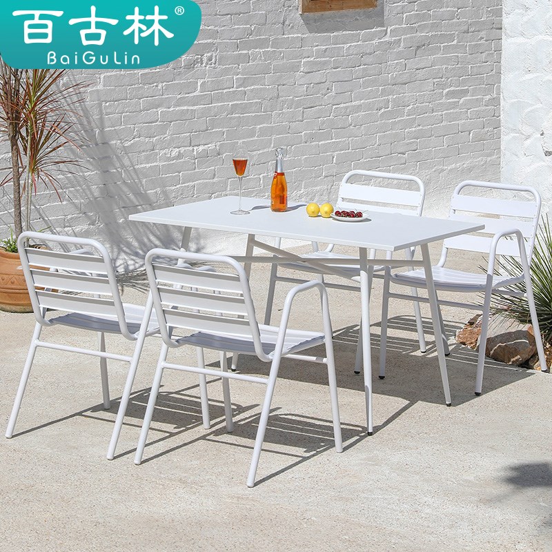 百搭户外桌椅带伞庭院咖啡厅全铝椅子露天简约现代奶茶店室外家具