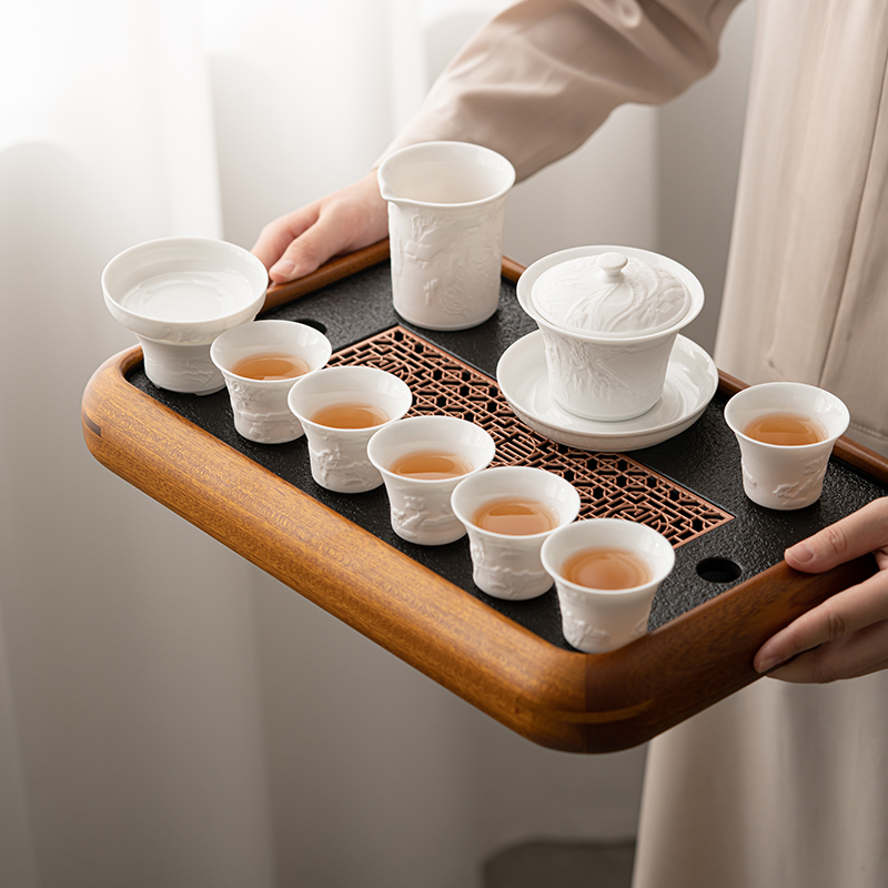 花梨实木茶盘茶台简约功夫茶具托盘储排两用办公会客中式2023新款