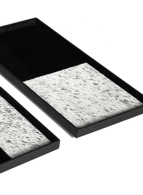 现代简约马毛黑白托盘艺术软装酒店样板房卧室售楼部桌面收纳摆件