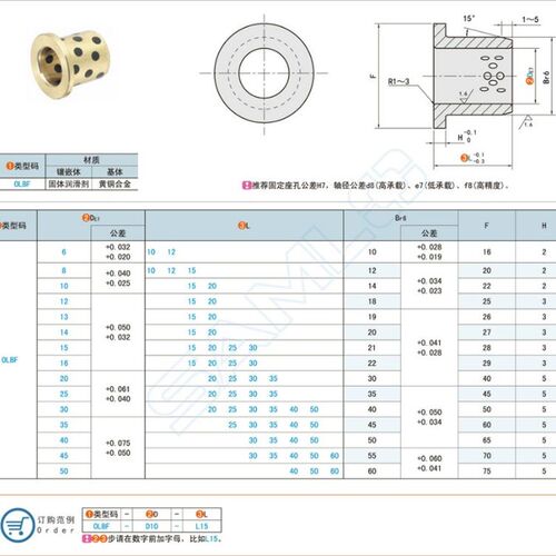 OLBF-D35-D40-L25-L30-L35-L40-L50 铜合金型无油衬套-圆法兰型
