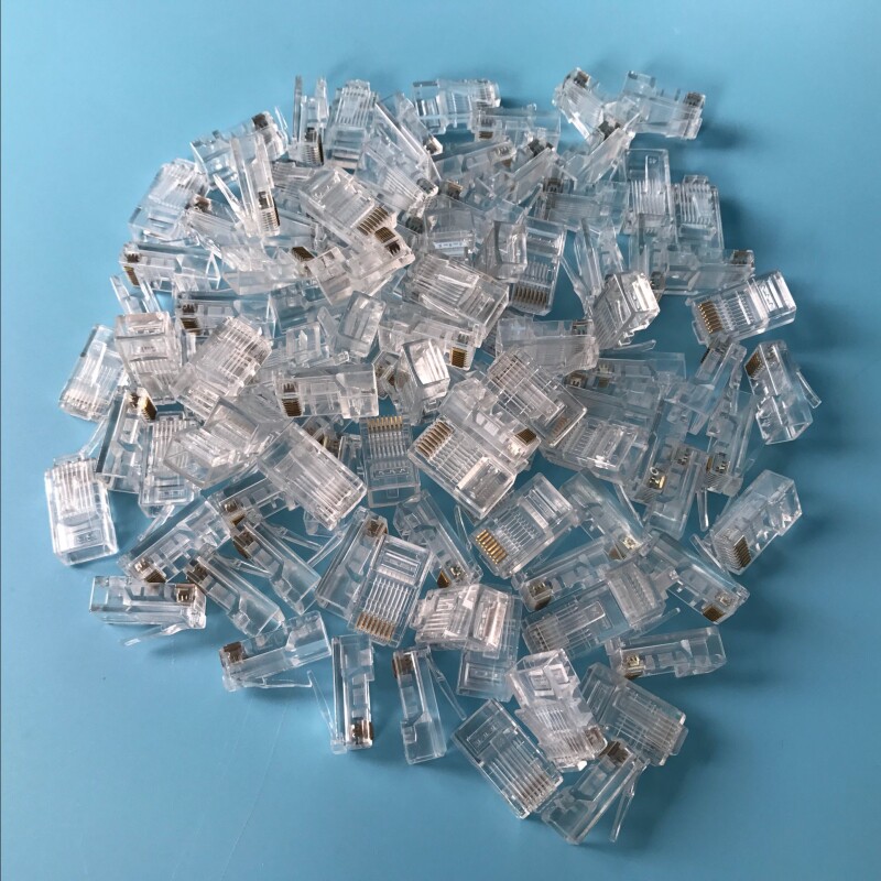 网线水晶头超五类8芯镀金rj45连3U镀金纯铜电脑网络线接头包邮