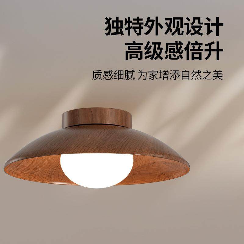 极简全光谱玄关过道入户吸顶灯复古日式侘寂风创意个性木艺阳台灯