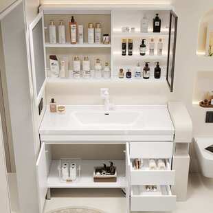 卫生间现代简约落地式多层实木浴室柜组合陶瓷一体盆洗漱台洗脸盆