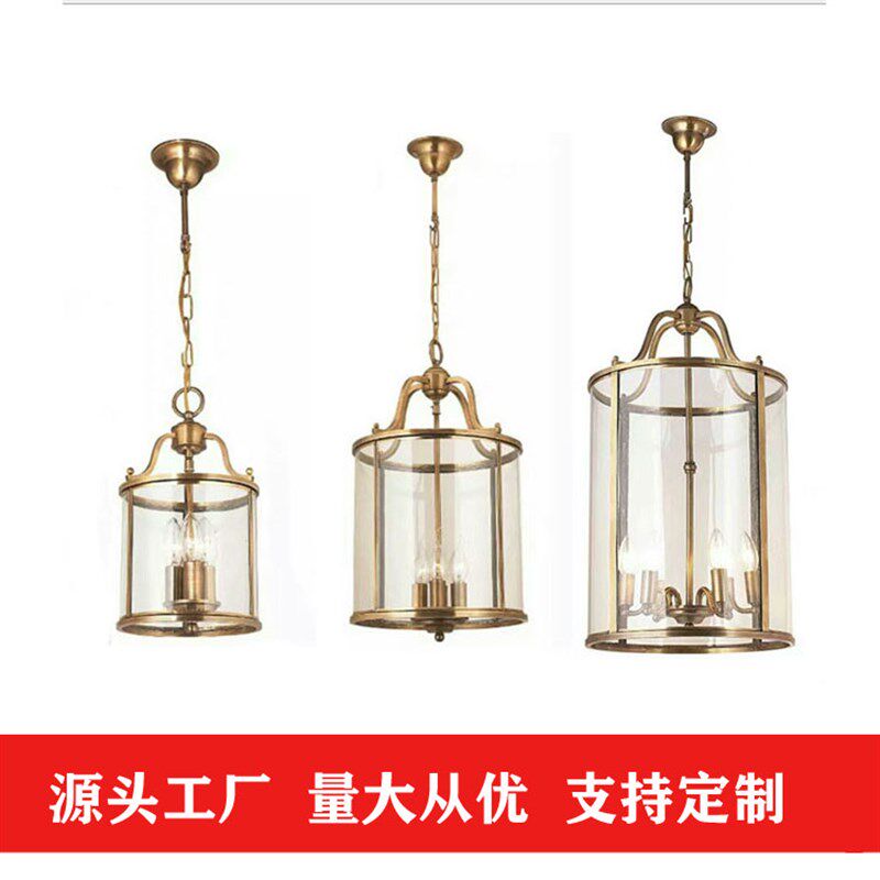 美式简约全铜鸟笼吊灯餐厅u过道玄关楼梯入户进门走廊焊锡玻璃3头