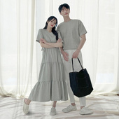 夏季 2021夏装 新款 情侣装 潮流小众设G计感不一样女你衣我裙套装 T恤