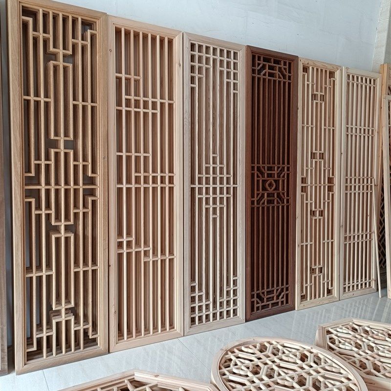 仿古门窗花c格中式实木门中式电视背景墙玄关隔断屏风背景墙定制