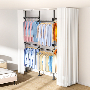 顶天立地式简易衣柜金属s钢架结构组装租房宿舍卧室置衣架收纳衣