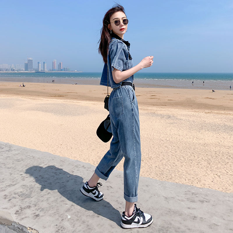 欧货2025夏装牛仔工装套装女新款潮炸街两M件套薄款显瘦洋气小个