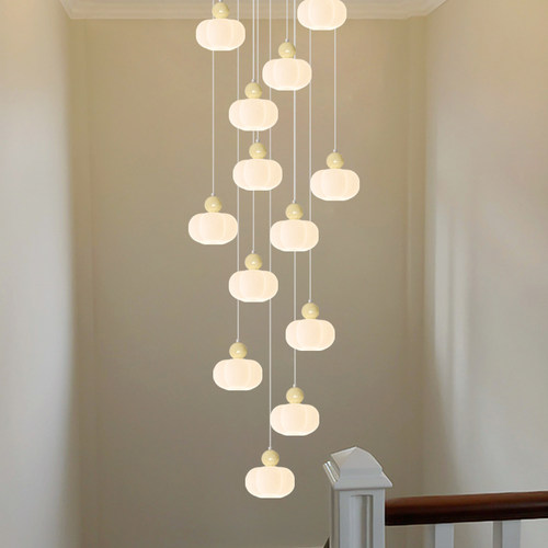 楼梯吊灯现代简约2004年新款y奶油风别墅复式楼挑空公寓客厅大灯