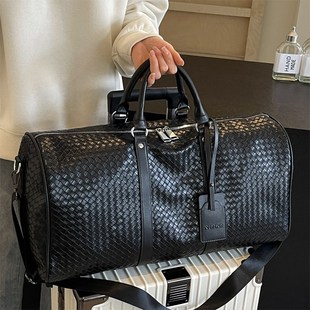 旅行包女2024新款 行李 大容量PU编织男短途出L差单肩S手提商务时尚
