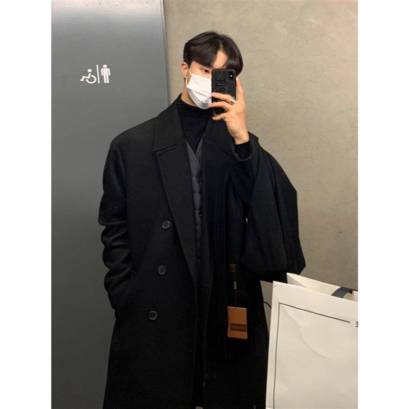 大衣长730男中款秋冬季羊加厚呢子过绒膝男士Q风衣男生韩版毛呢非