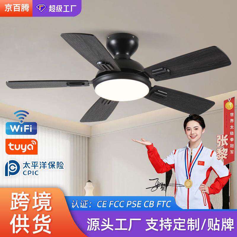 北欧简约吸顶风扇灯家用商用餐厅客厅吊扇黑色大风力静音吊扇灯具