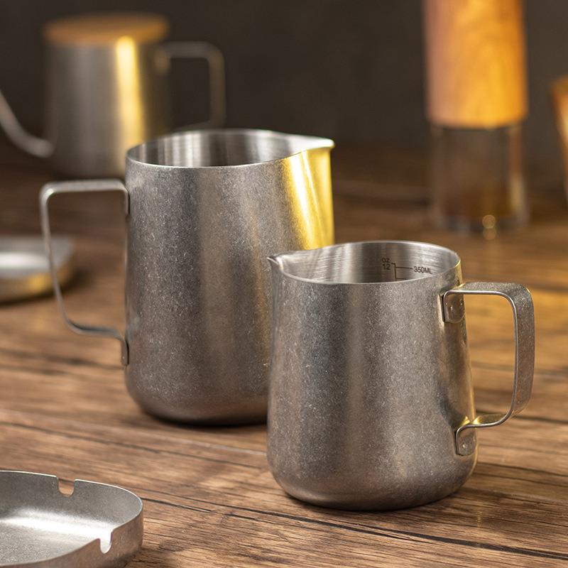 复古怀旧咖啡器具不锈钢拉花缸尖嘴咖啡拉花杯专业打奶泡杯打雯沃