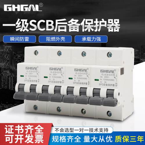 国标GL-SCB12.5 一级二级SCB后备保护器 SPD前置开关 2P 4P T1 T2