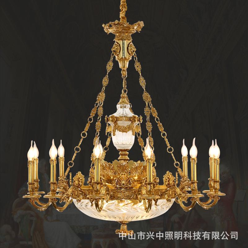 法式复古别墅客厅大吊灯欧式复式楼全铜水晶大厅灯具奢华卧室灯