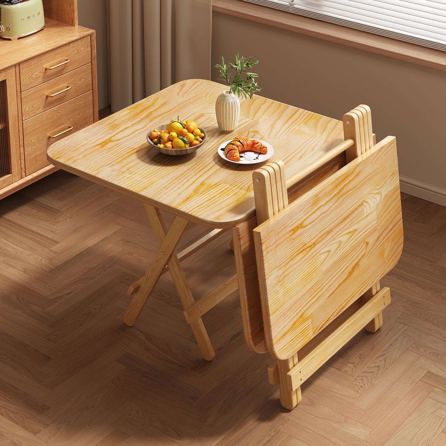 实木折叠桌家用简易小户型餐桌出租屋用吃饭桌子正方形四方桌圆桌