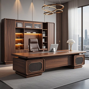 新中式实木办公桌现代简约轻奢高级感老板桌总裁桌办公室大班台