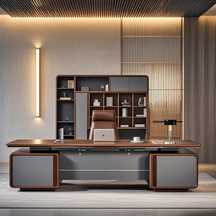 新中式办公桌老板桌书柜桌椅组合实木办公室高端办公台总裁大班台