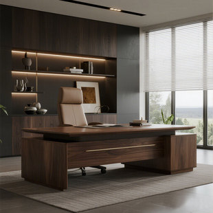 新中式实木办公桌现代简约轻奢高级感老板桌总裁桌办公室大班台