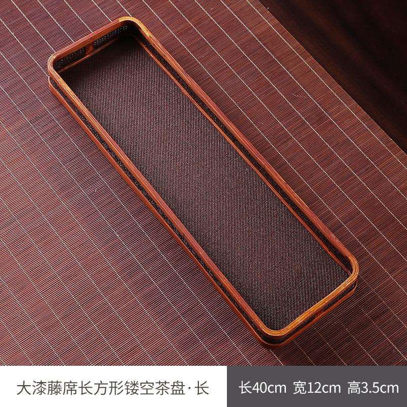 创意新中式圆形藤编大漆竹编围边茶盘金竹篾精编茶具茶盘果盘托盘