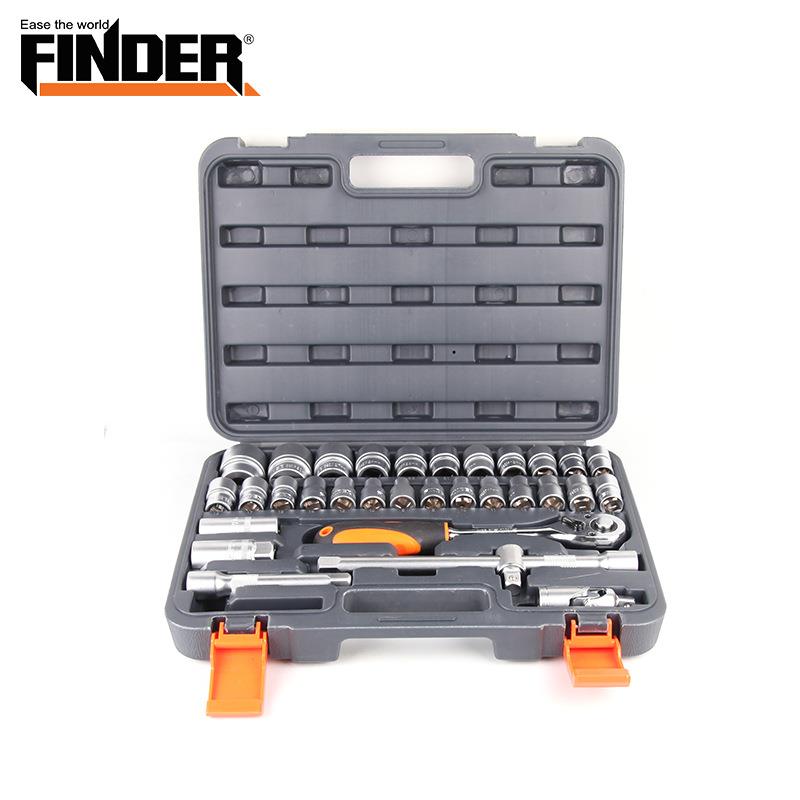 外贸32PC手动套筒汽修工具套装铬钒钢工具组带塑盒汽车功能维修