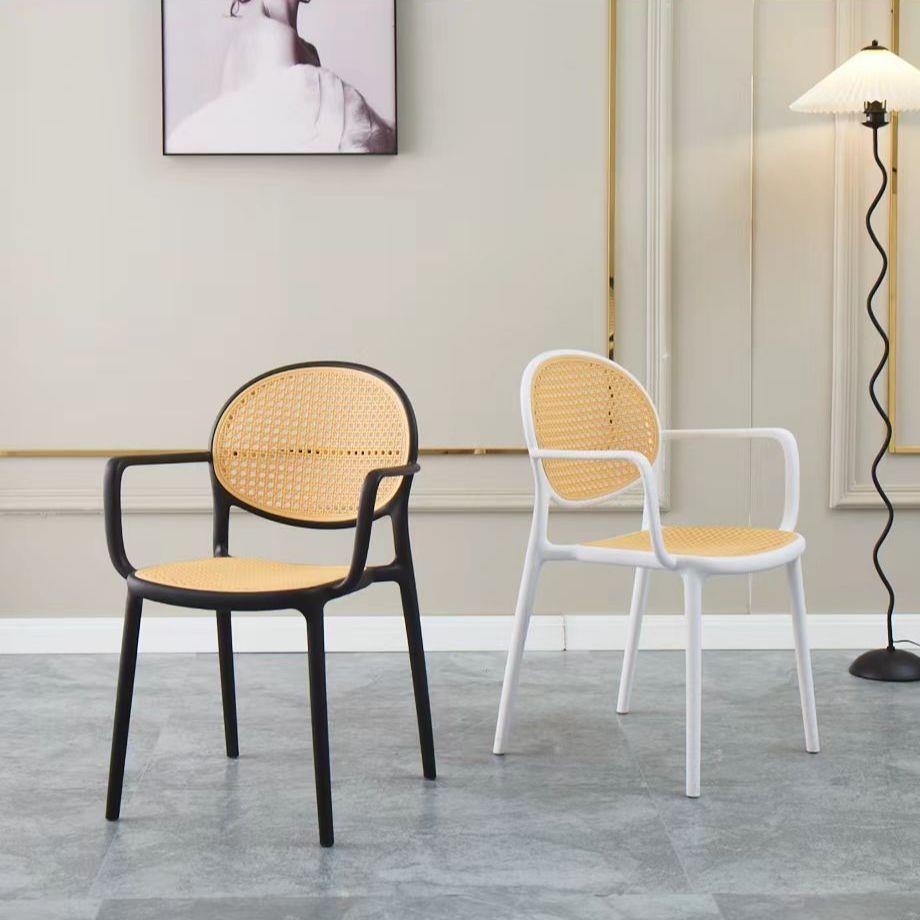 塑料藤编椅子中古扶手藤椅靠背椅透气家用餐椅商用餐桌椅户外凳子