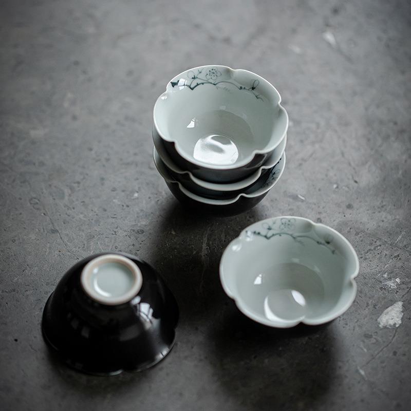 釉下粉彩手绘花口小茶杯景德镇手绘陶瓷品茗杯主人杯花茶